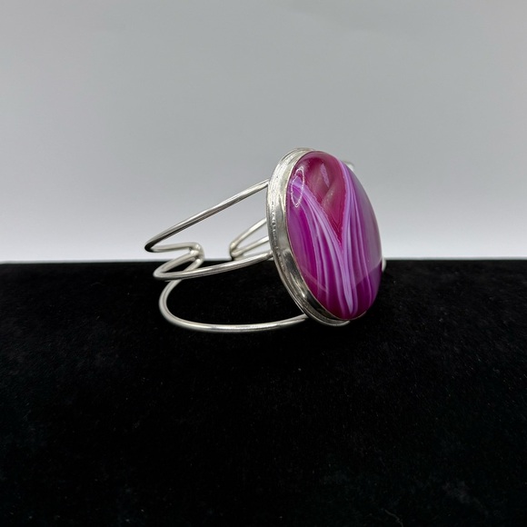 Pink Botswana Agate Sterling Silver Cuff - Picture 2 of 4